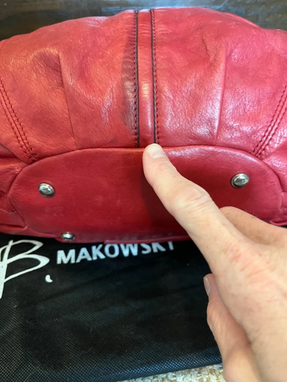 b. makowsky Red Leather Satchel with Silver Accents